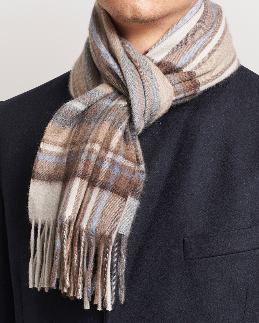 Herr |  | Begg & Co | Striped/Checked Cashmere Scarf 30*160cm Natural Jean