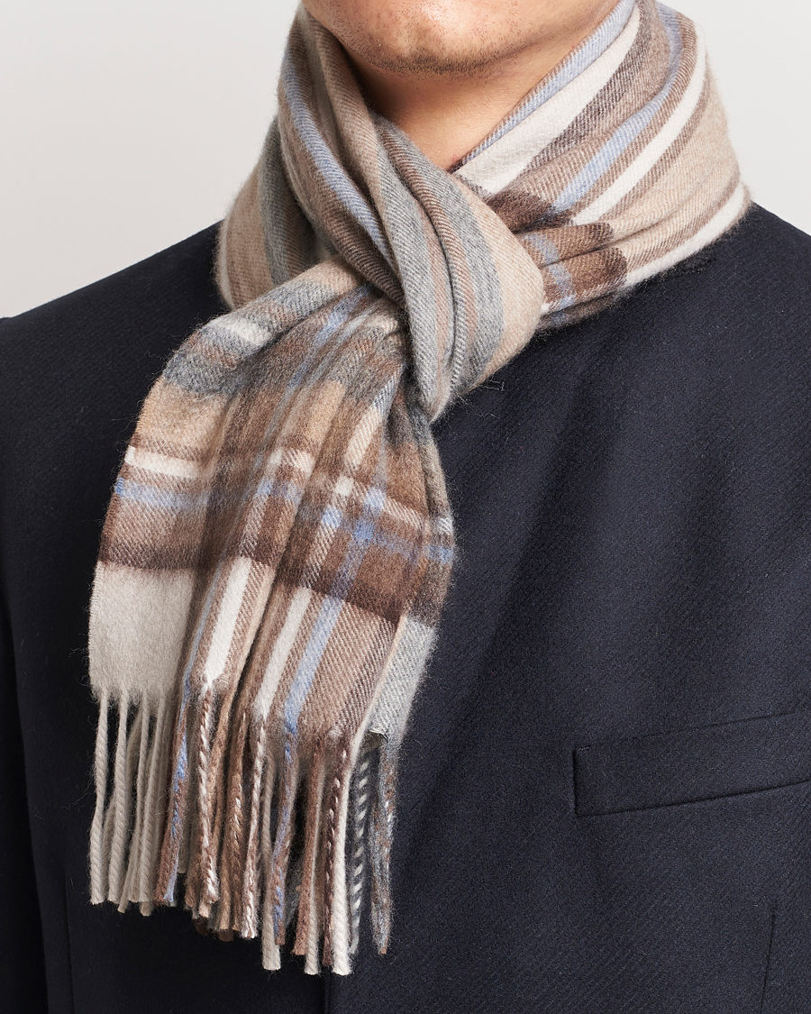 Herr | Begg & Co Striped/Checked Cashmere Scarf 30*160cm Natural Jean | Begg & Co | Striped/Checked Cashmere Scarf 30*160cm Natural Jean