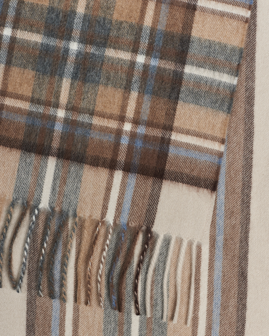 Herr | Begg & Co Striped/Checked Cashmere Scarf 30*160cm Natural Jean | Begg & Co | Striped/Checked Cashmere Scarf 30*160cm Natural Jean