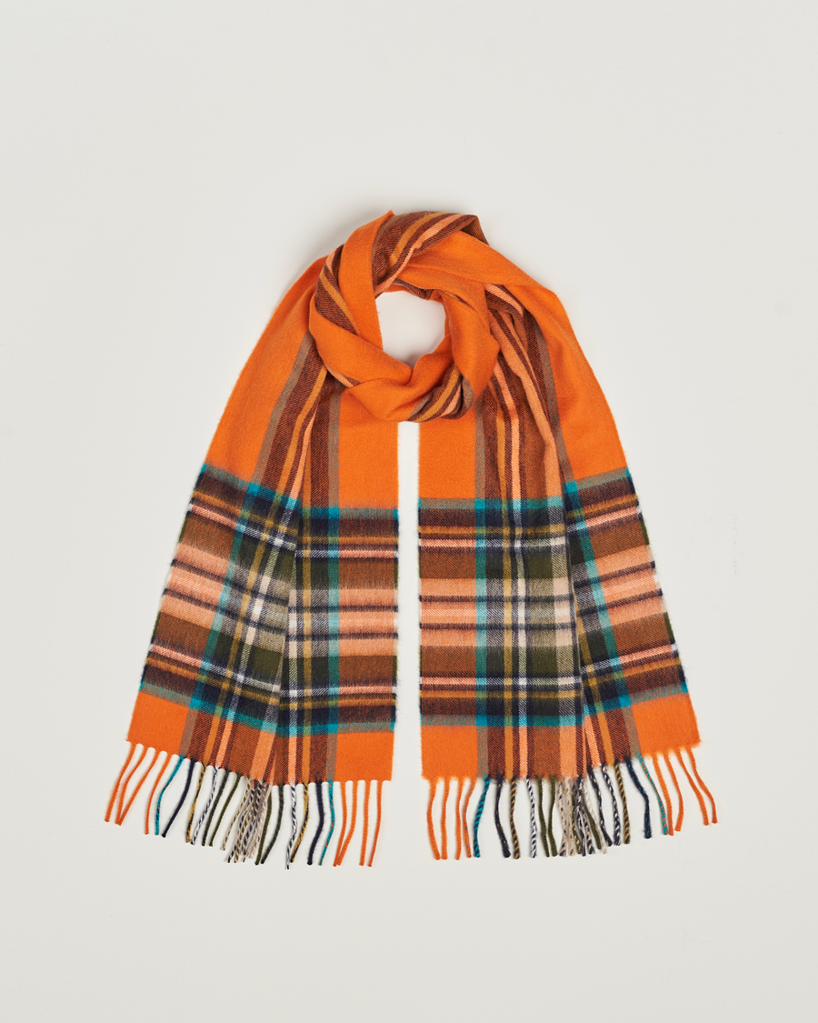 Herr | Begg & Co Striped/Checked Cashmere Scarf 30*160cm Orange | Begg & Co | Striped/Checked Cashmere Scarf 30*160cm Orange