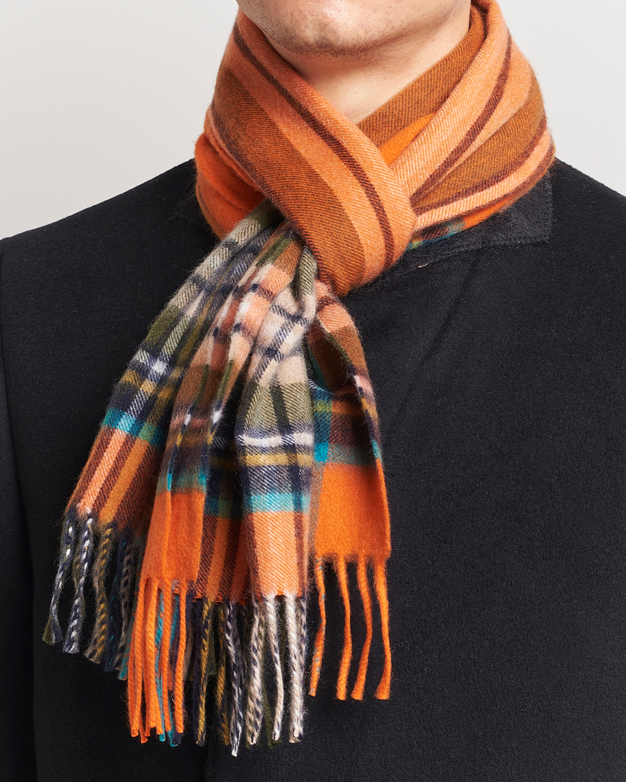 Herr | Begg & Co Striped/Checked Cashmere Scarf 30*160cm Orange | Begg & Co | Striped/Checked Cashmere Scarf 30*160cm Orange