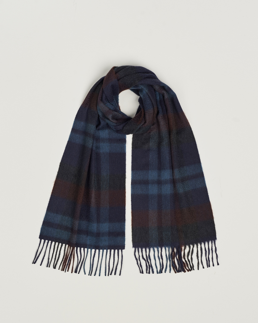 Herr | Begg & Co Checked Cashmere Scarf 30*160cm Navy Slate | Begg & Co | Checked Cashmere Scarf 30*160cm Navy Slate