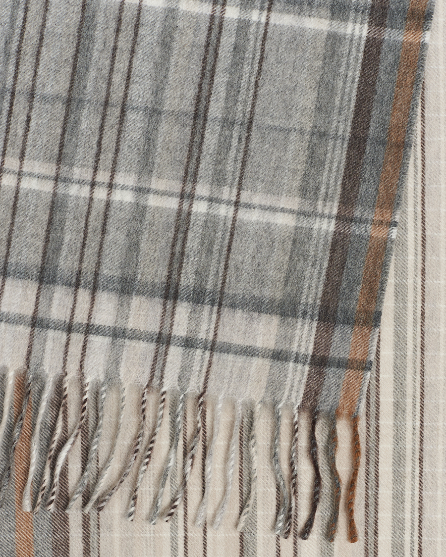 Herr | Begg & Co Striped/Checked Cashmere Scarf 36*183cm Natural Grey | Begg & Co | Striped/Checked Cashmere Scarf 36*183cm Natural Grey