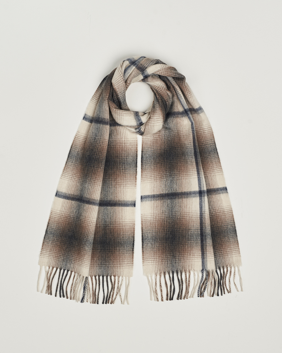 Herr | Begg & Co Wool/Cashmere Shadow Check Scarf 32*180cm Natural Grey | Begg & Co | Wool/Cashmere Shadow Check Scarf 32*180cm Natural Grey