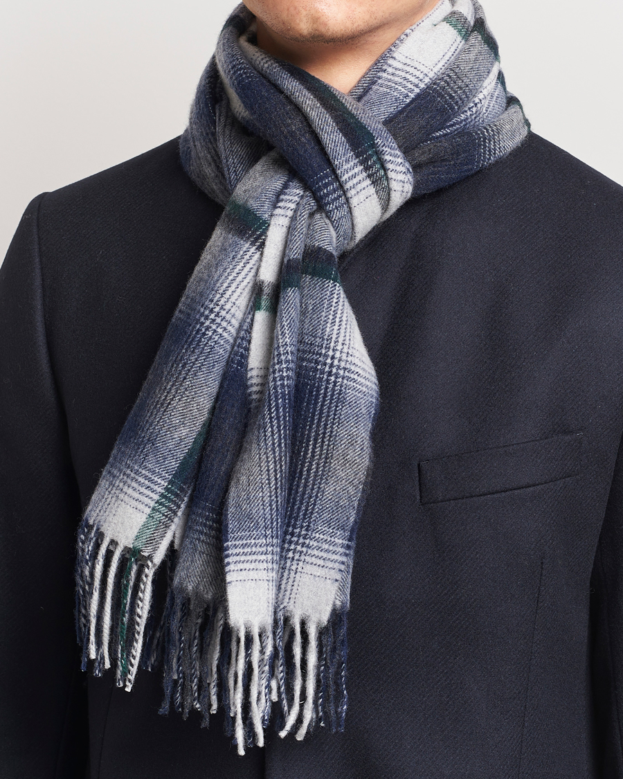 Herr |  | Begg & Co | Wool/Cashmere Shadow Check Scarf 32*180cm Silver/Navy