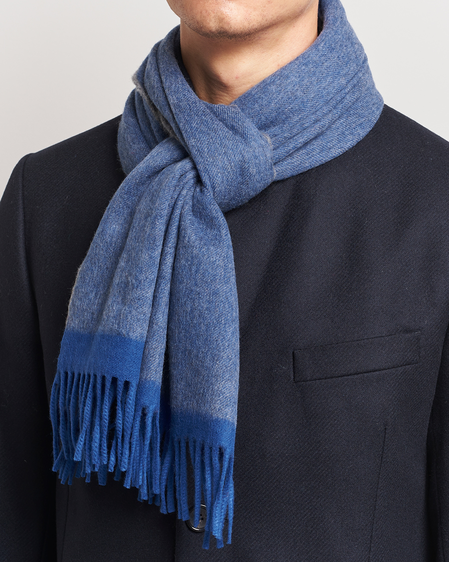 Herr |  | Begg & Co | Solid Board Wool/Cashmere Scarf Blue Grey