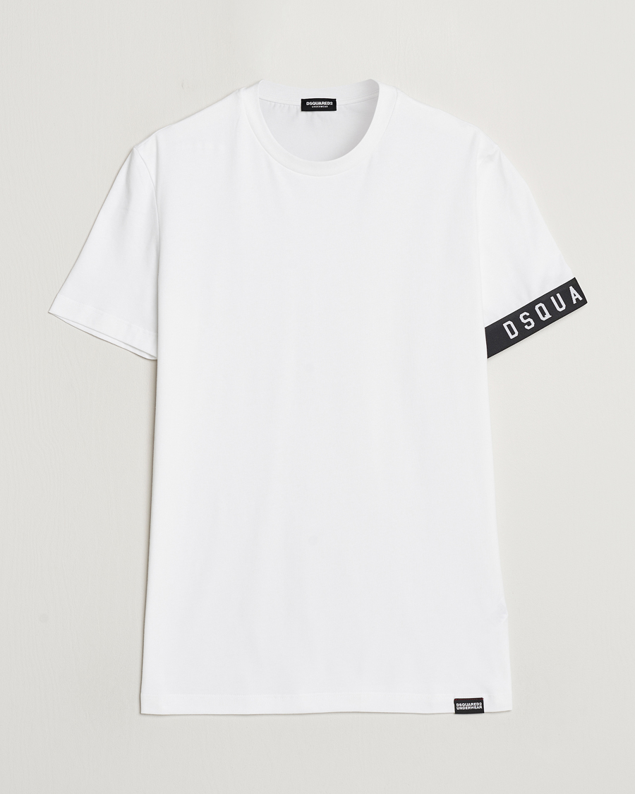 Herr | T-Shirts | Dsquared2 | Taped Logo Crew Neck T-Shirt White/Black