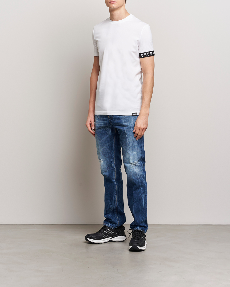 Herr | T-Shirts | Dsquared2 | Taped Logo Crew Neck T-Shirt White/Black