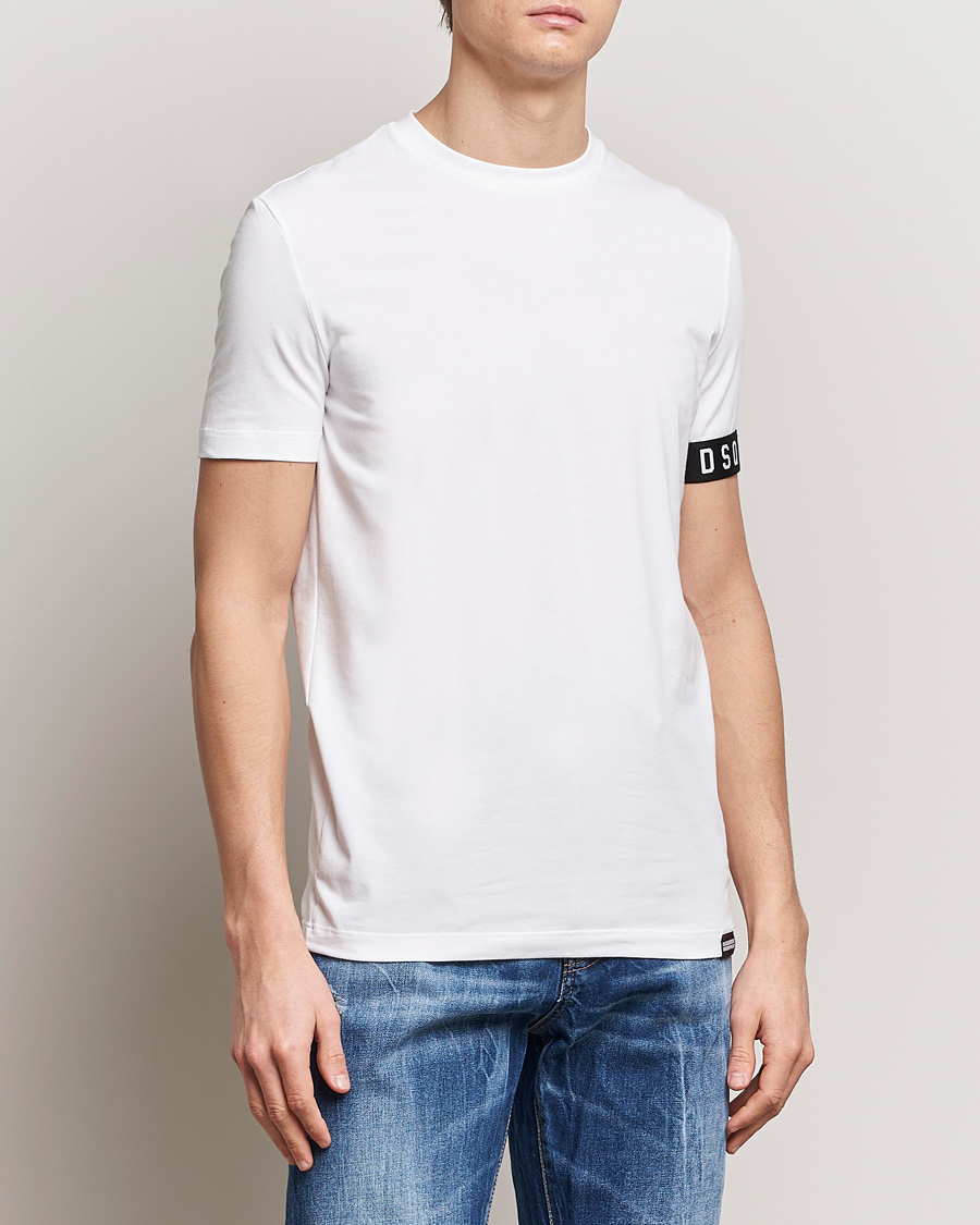 Herr | Luxury Brands | Dsquared2 | Taped Logo Crew Neck T-Shirt White/Black