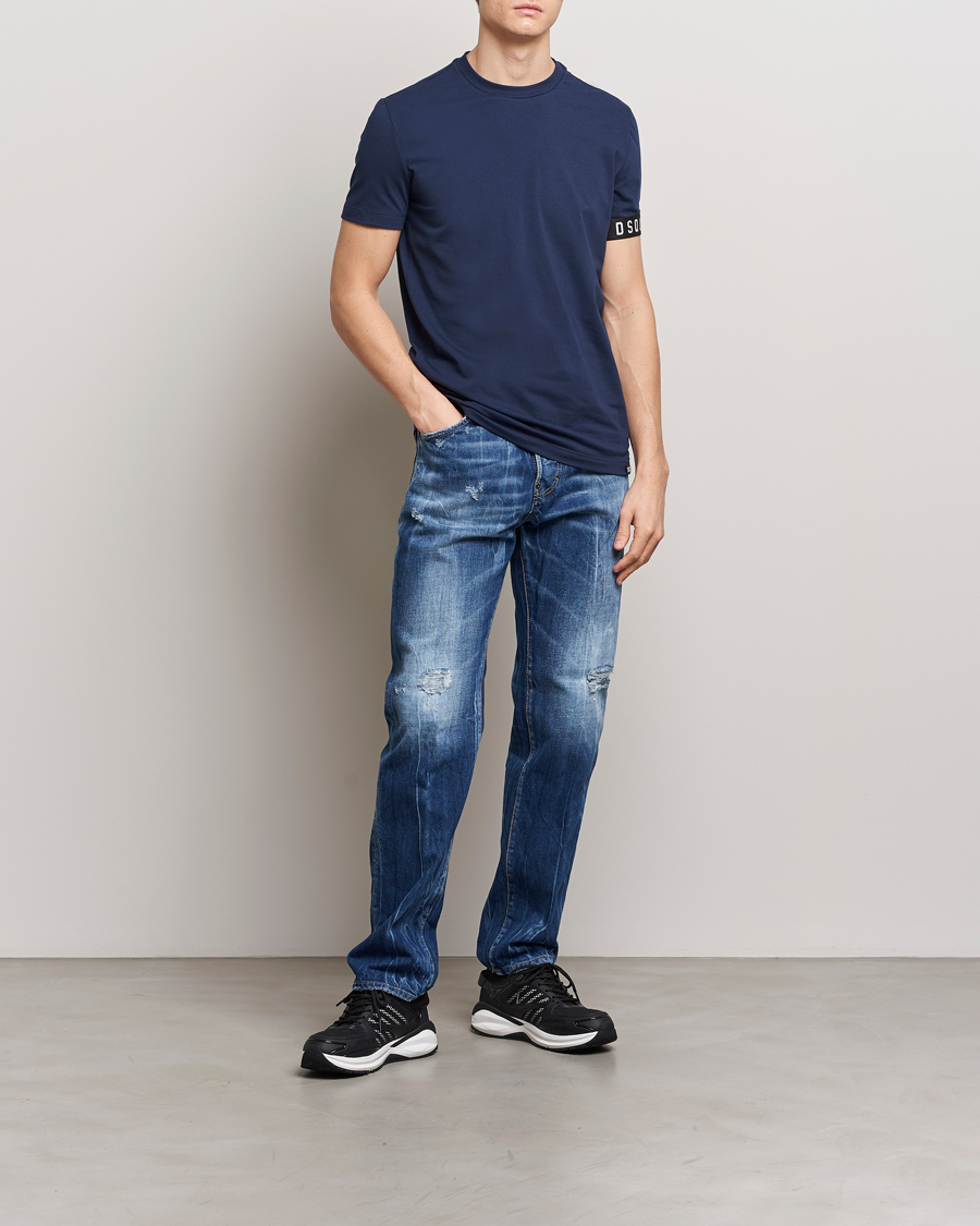 Herr | T-Shirts | Dsquared2 | Taped Logo Crew Neck T-Shirt Navy/White