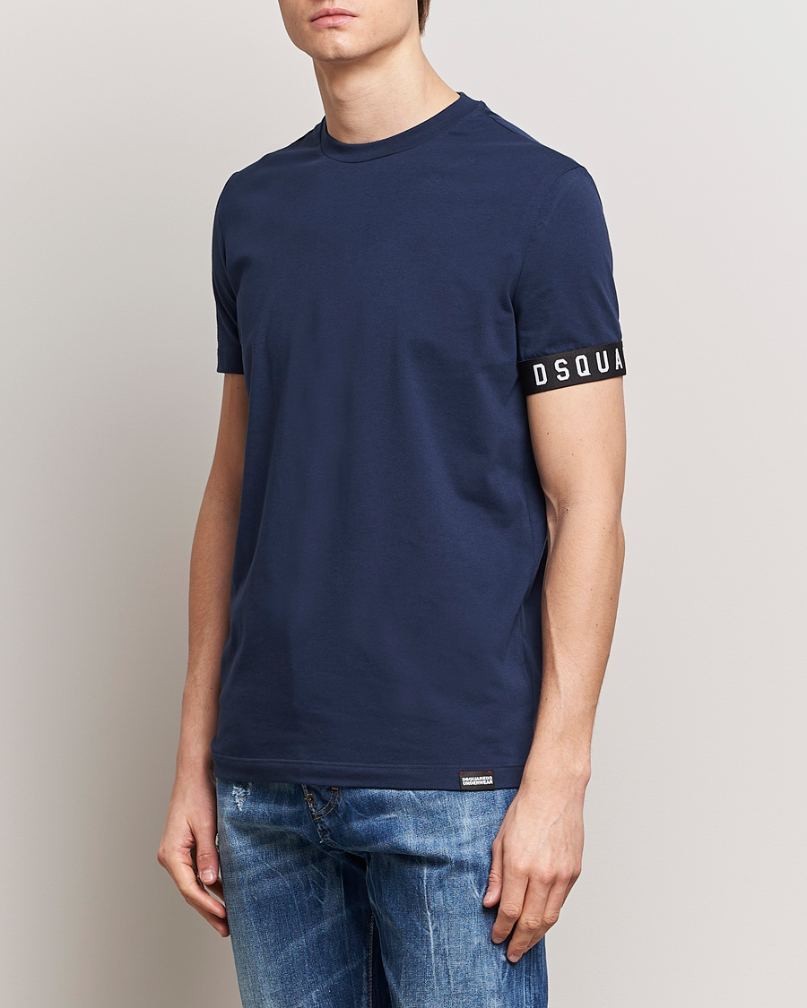 Herr | Luxury Brands | Dsquared2 | Taped Logo Crew Neck T-Shirt Navy/White