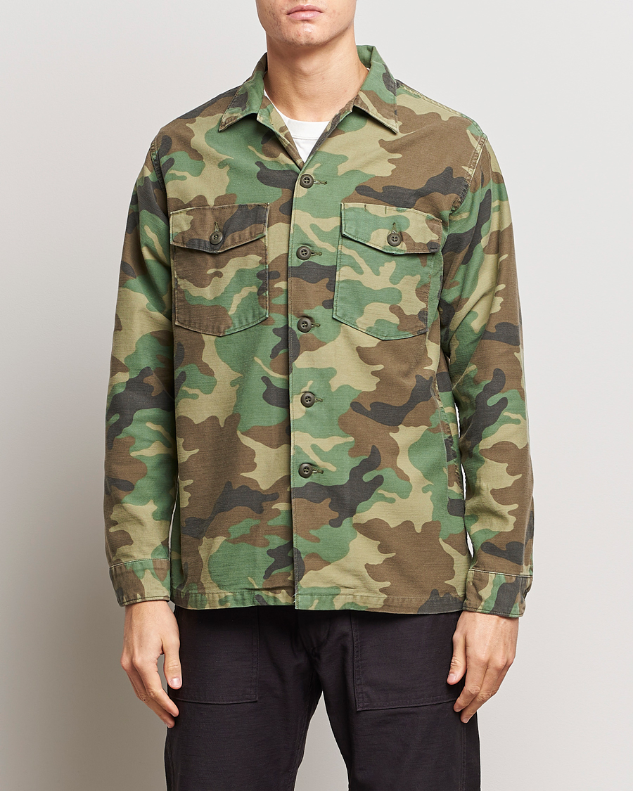 Herr | Skjortor | orSlow | Cotton Sateen US Army Overshirt Woodland Camo