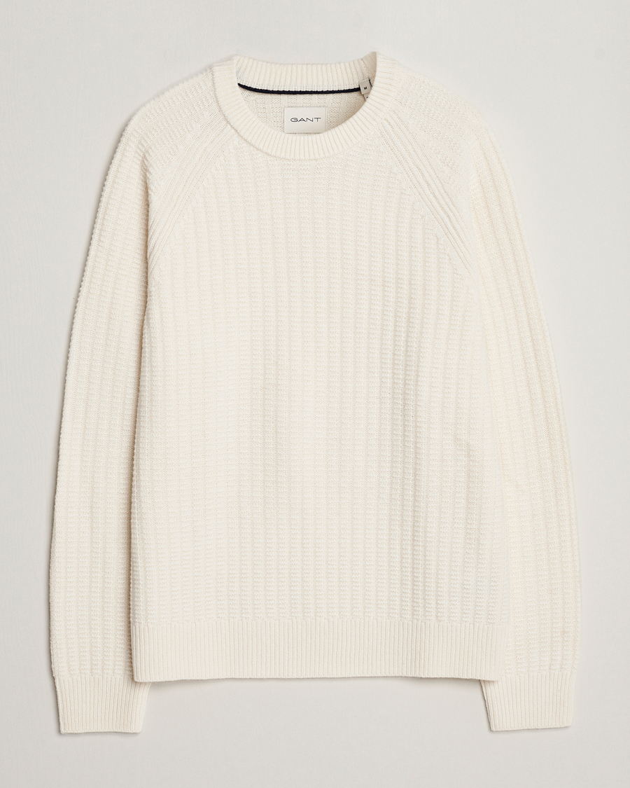 Herr | Tröjor | GANT | Textured Raglan Knitted Crew Neck Cream