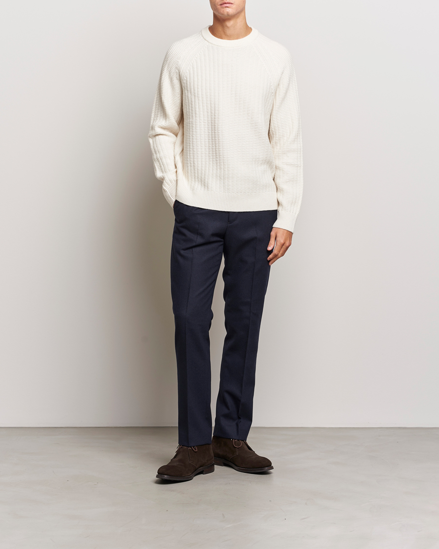Herr | Tröjor | GANT | Textured Raglan Knitted Crew Neck Cream