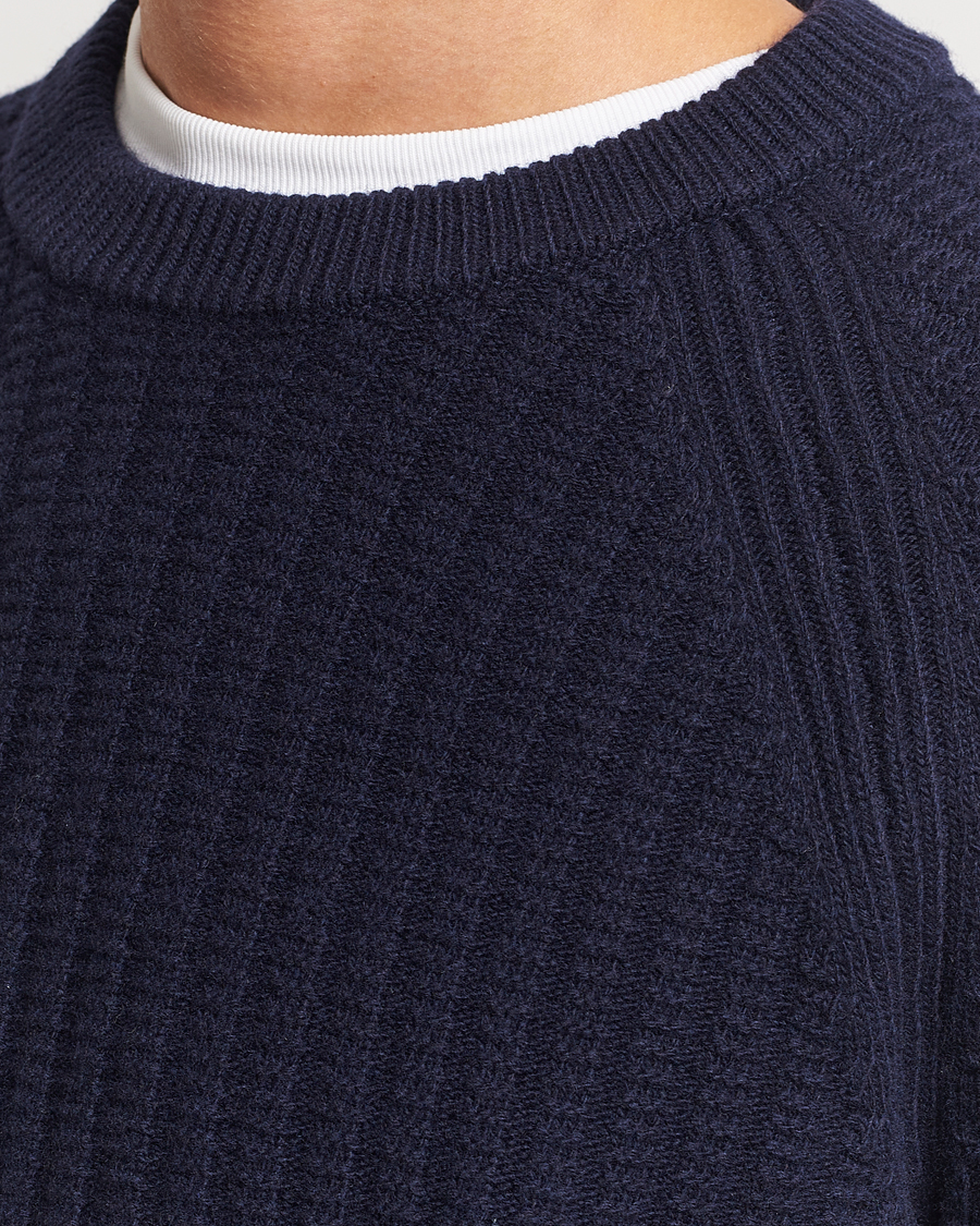Herr | Tröjor | GANT | Textured Raglan Knitted Crew Neck Evening Blue