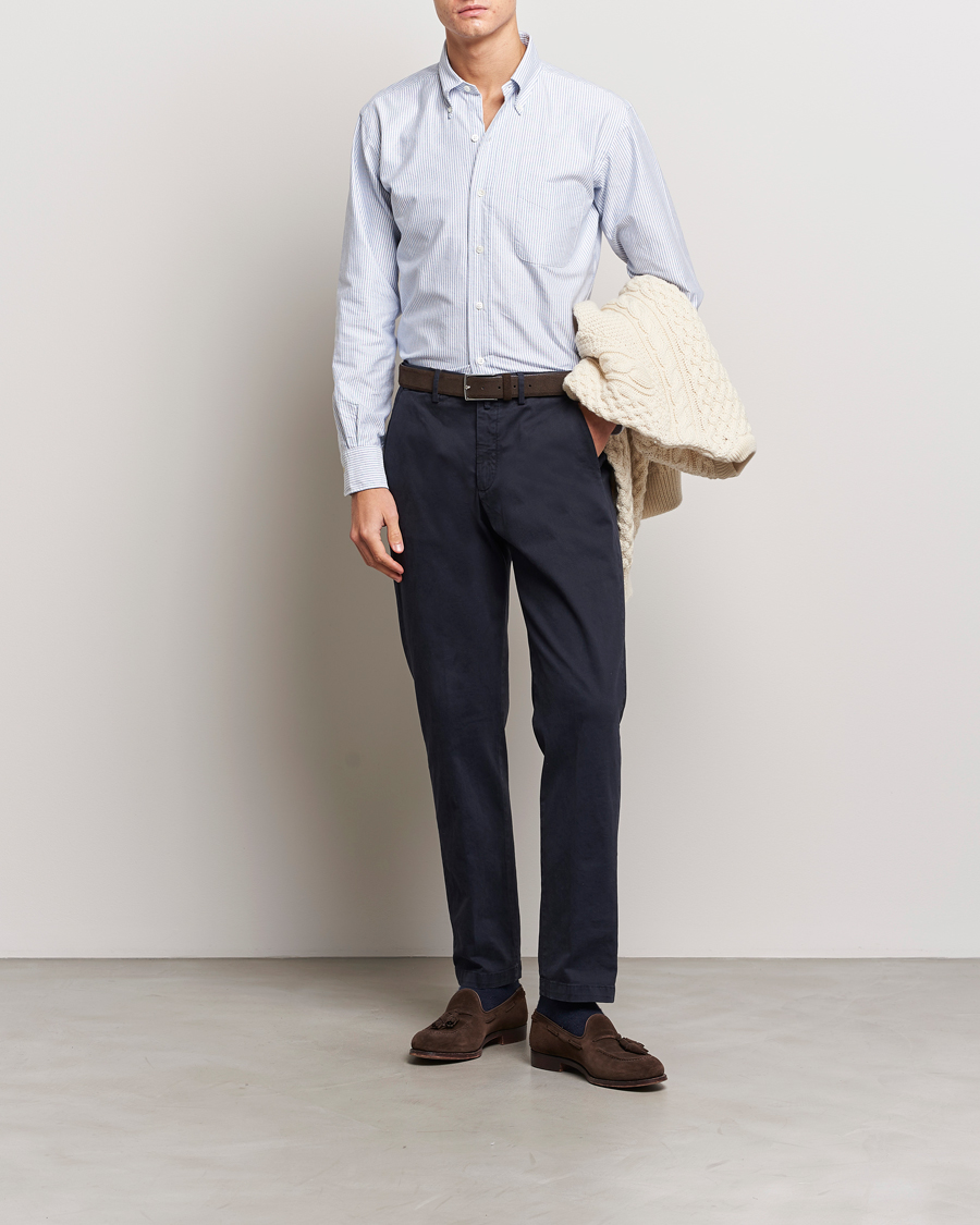 Herr | Skjortor | Kamakura Shirts | Vintage Ivy Oxford Button Down Shirt Blue Stripe