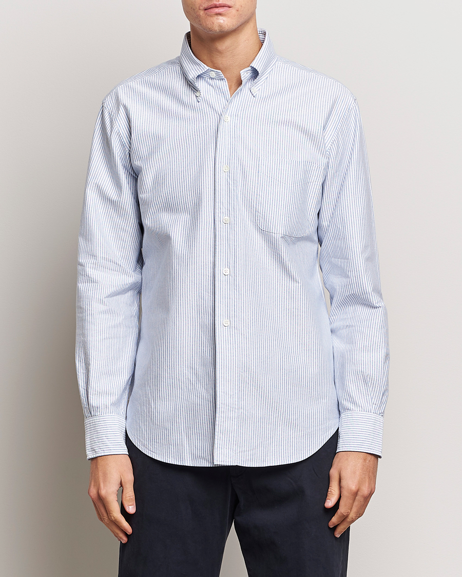 Herr | Skjortor | Kamakura Shirts | Vintage Ivy Oxford Button Down Shirt Blue Stripe