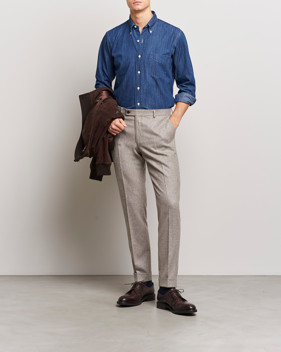 Herr | Skjortor | Kamakura Shirts | Vintage Ivy Denim Button Down Shirt Dark Indigo