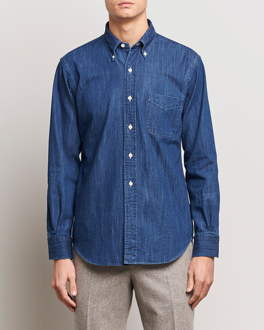 Herr | Skjortor | Kamakura Shirts | Vintage Ivy Denim Button Down Shirt Dark Indigo