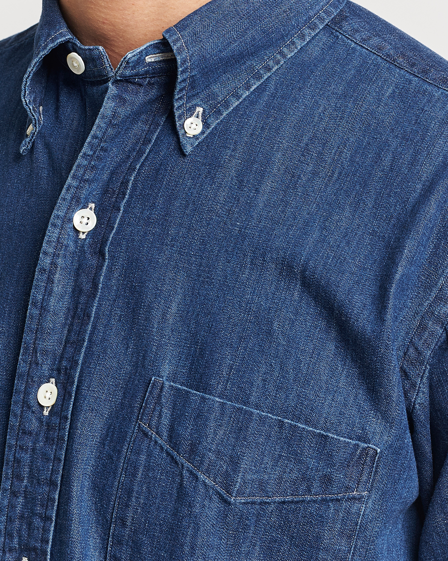 Herr | Skjortor | Kamakura Shirts | Vintage Ivy Denim Button Down Shirt Dark Indigo