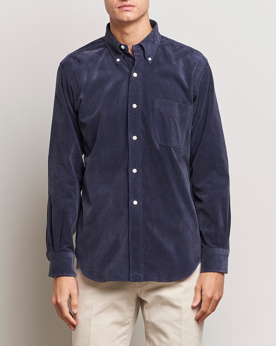 Herr | Skjortor | Kamakura Shirts | Vintage Ivy Japanese Corduroy Shirt Navy