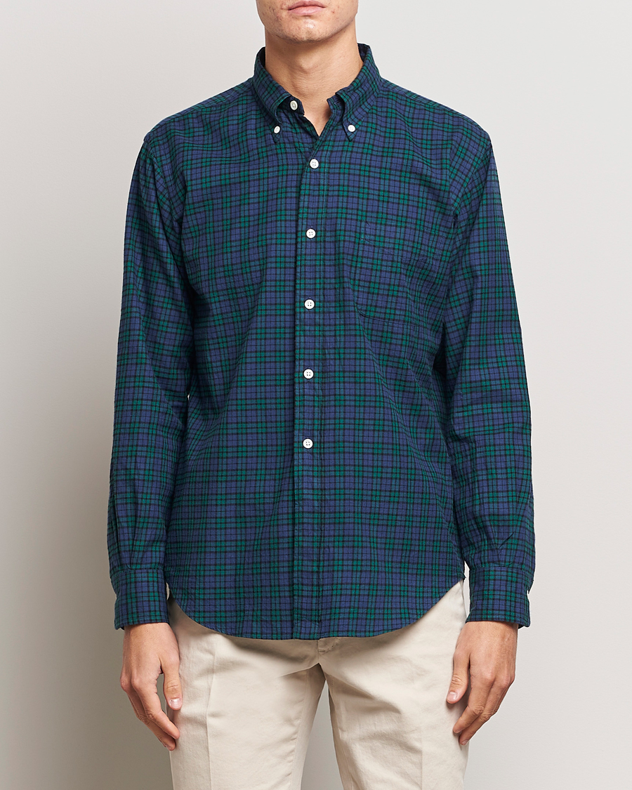 Herr | Senast inkommet | Kamakura Shirts | Vintage Ivy Blackwatch Flannel Shirt Navy/Green