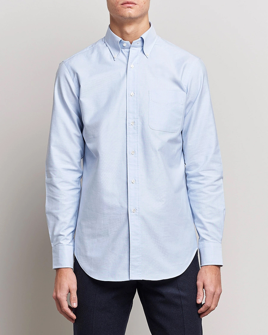 Herr |  | Kamakura Shirts | Slim Fit Oxford Button Down Shirt Light Blue