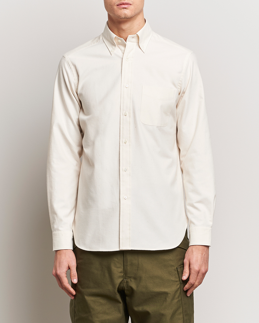 Herr | Skjortor | Beams F | Cotton Flannel Button Down Shirt Off White