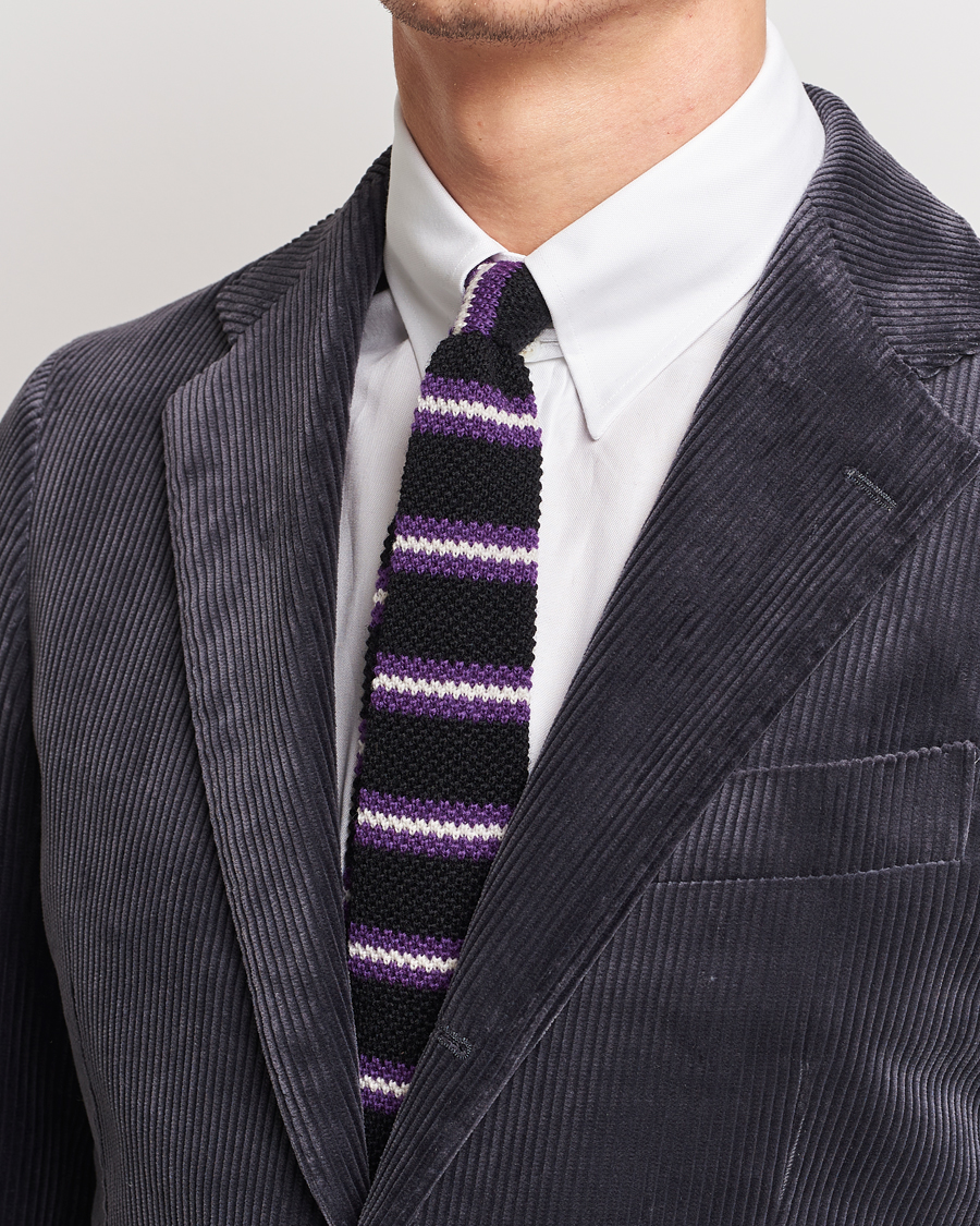 Herr |  | Beams F | Striped Wool Tie Black/Purple