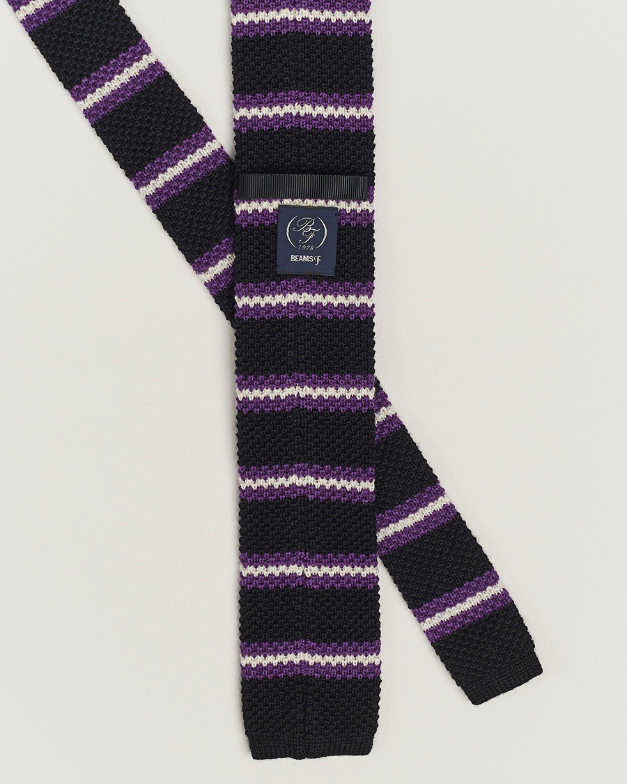 Herr | Beams F Striped Wool Tie Black/Purple | Beams F | Striped Wool Tie Black/Purple