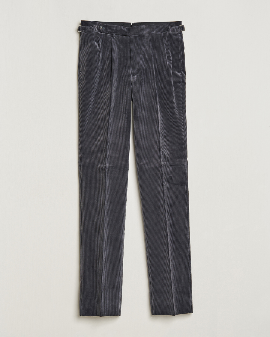 Herr | Byxor | Beams F | Corduroy Side Adjuster Trousers Charcoal