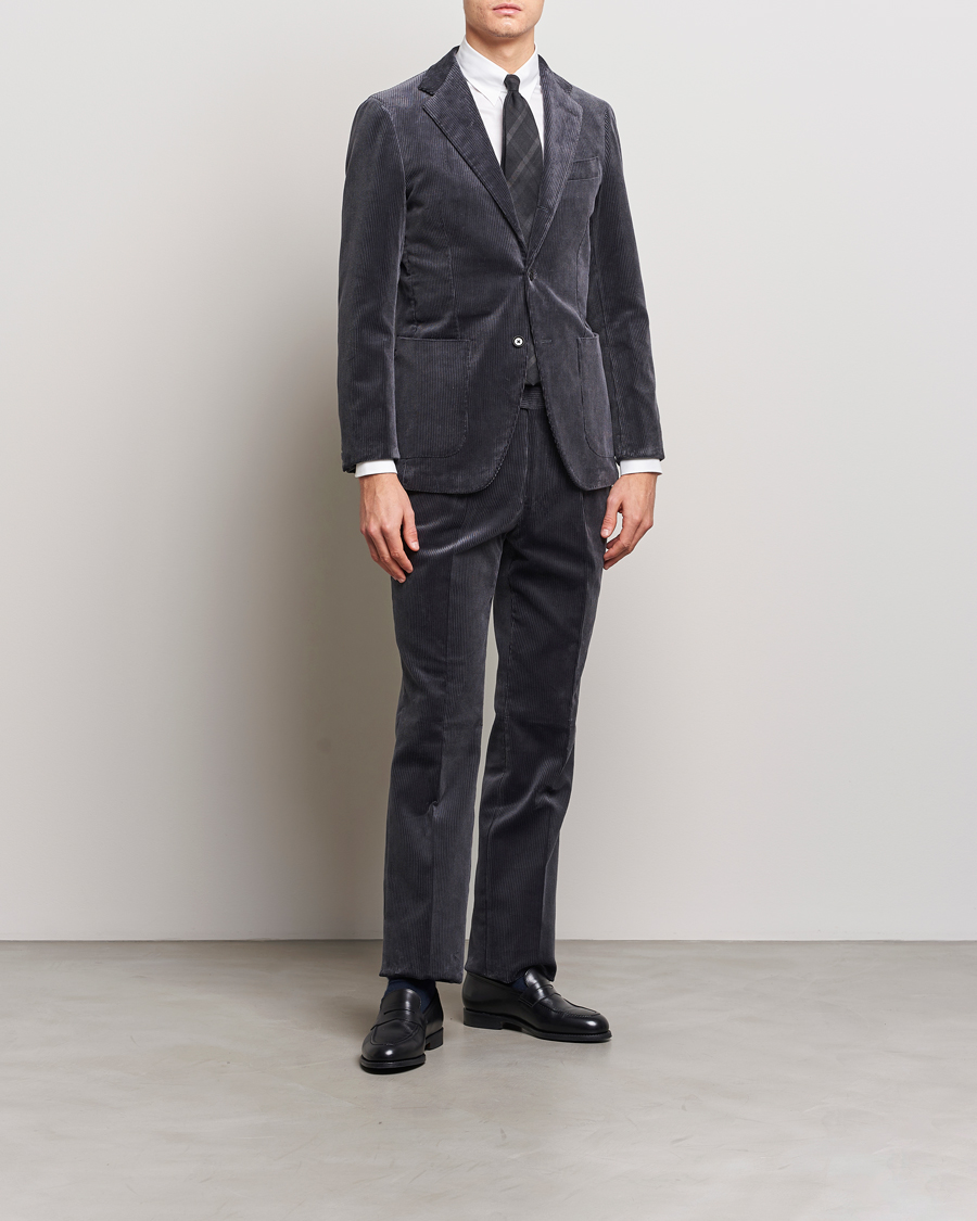 Herr | Byxor | Beams F | Corduroy Side Adjuster Trousers Charcoal