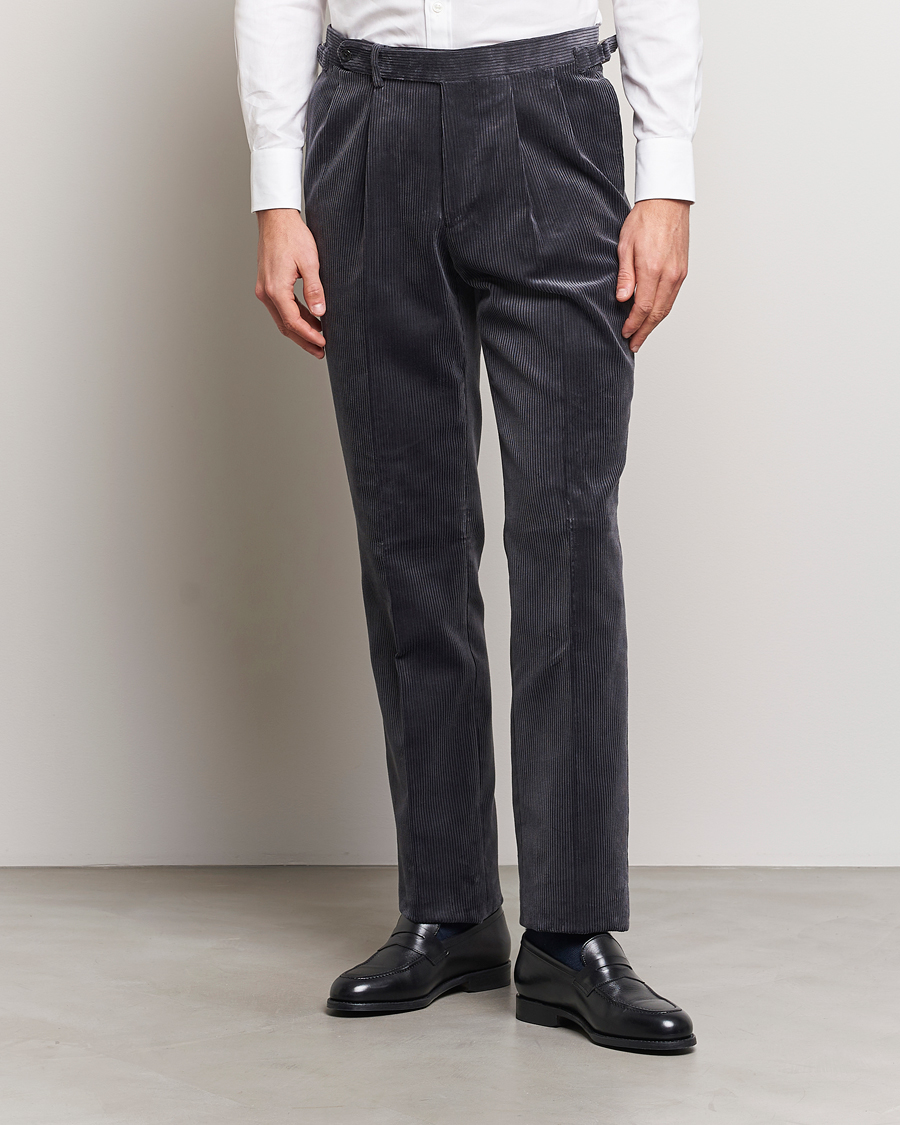 Herr | Byxor | Beams F | Corduroy Side Adjuster Trousers Charcoal