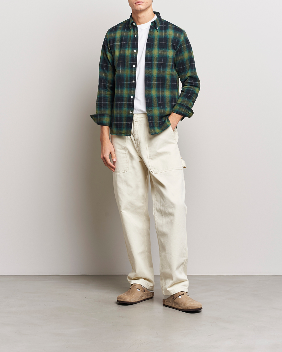 Herr | Skjortor | BEAMS PLUS | Shaggy Flannel Button Down Shirt Green Check