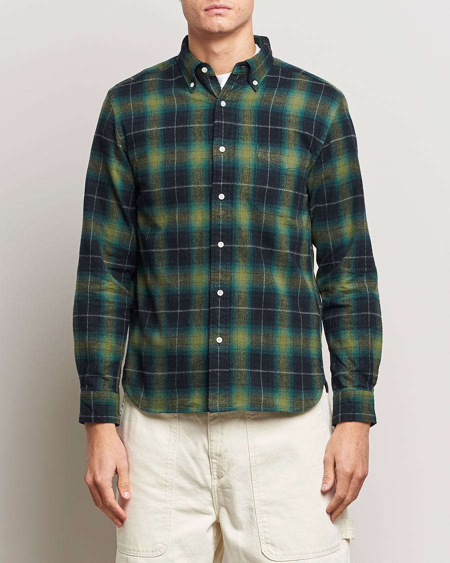 Herr | Skjortor | BEAMS PLUS | Shaggy Flannel Button Down Shirt Green Check
