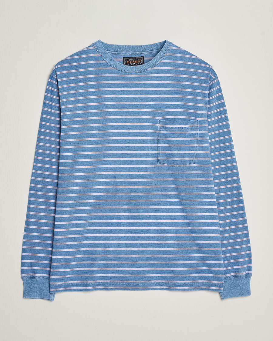 Herr | Japanese Department | BEAMS PLUS | Indigo Stripe Long Sleeve T-Shirt Light Blue