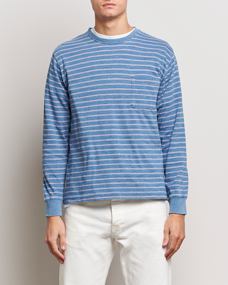 Herr | Japanese Department | BEAMS PLUS | Indigo Stripe Long Sleeve T-Shirt Light Blue