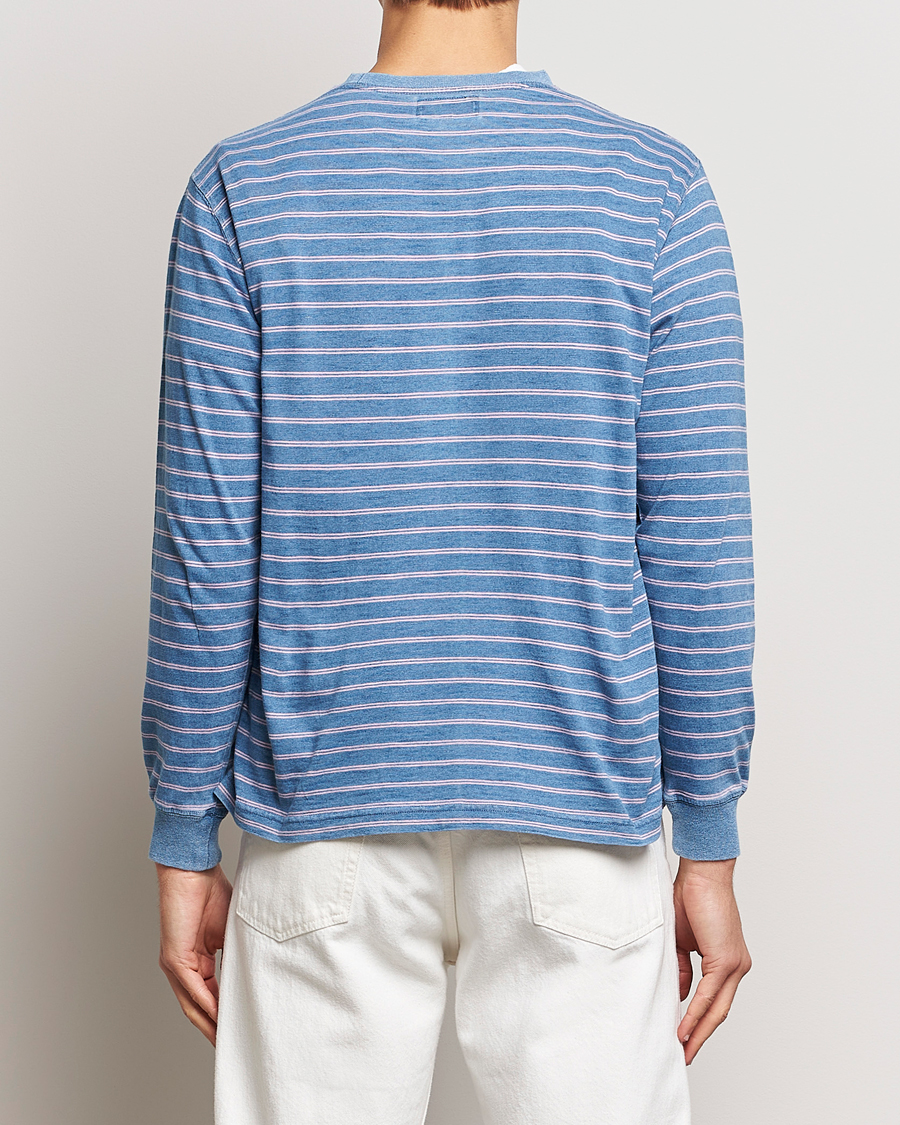 Herr | T-Shirts | BEAMS PLUS | Indigo Stripe Long Sleeve T-Shirt Light Blue