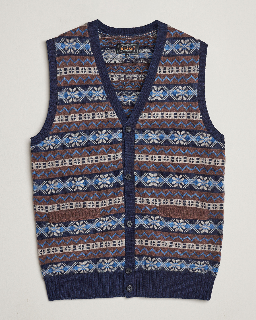 Herr | Tröjor | BEAMS PLUS | Fairisle Knit Vest Brown