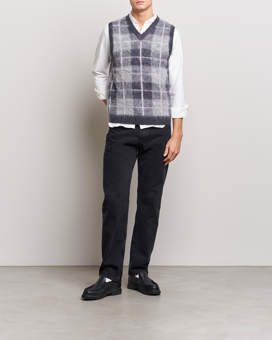 Herr | Tröjor | BEAMS PLUS | Check Mohair Vest Grey
