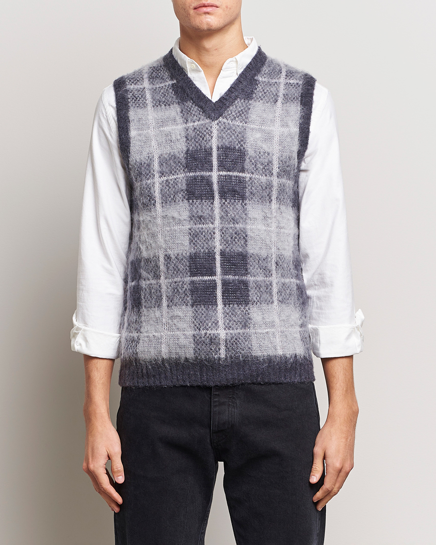 Herr | Tröjor | BEAMS PLUS | Check Mohair Vest Grey