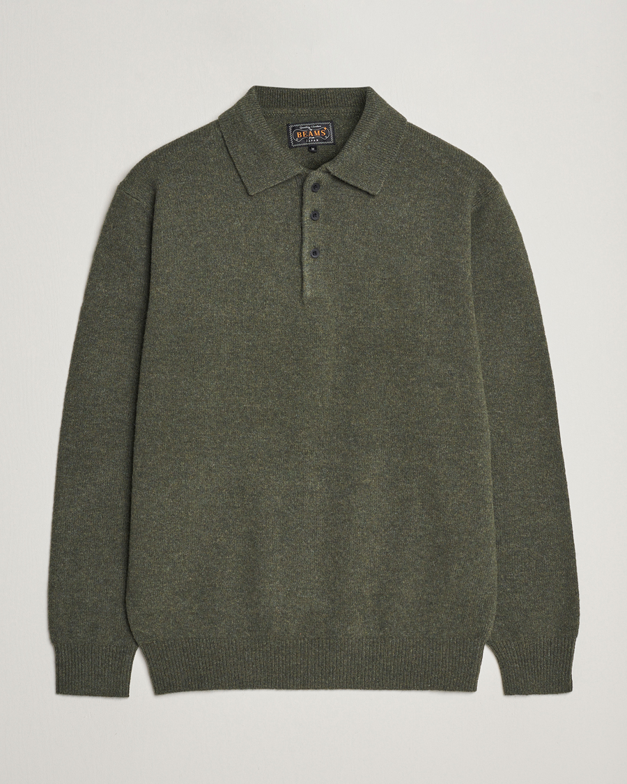 Herr | Japanese Department | BEAMS PLUS | Long Sleeve Knitted Polo Olive