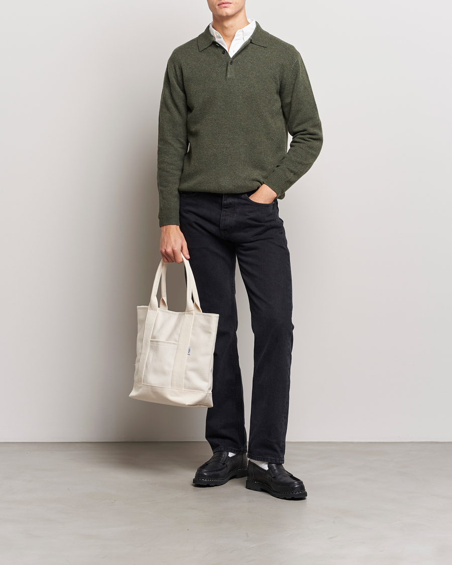 Herr | Tröjor | BEAMS PLUS | Long Sleeve Knitted Polo Olive