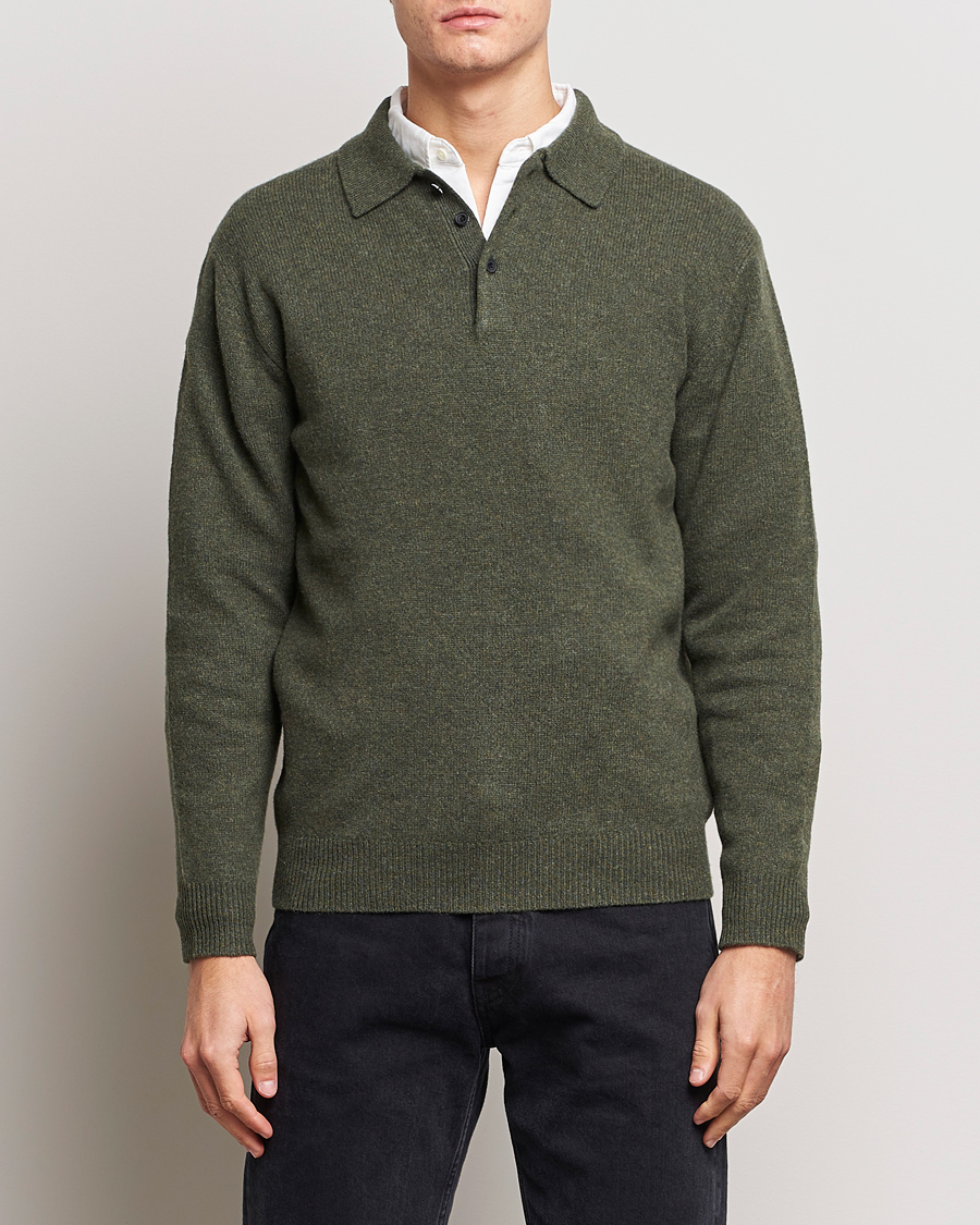 Herr | Tröjor | BEAMS PLUS | Long Sleeve Knitted Polo Olive