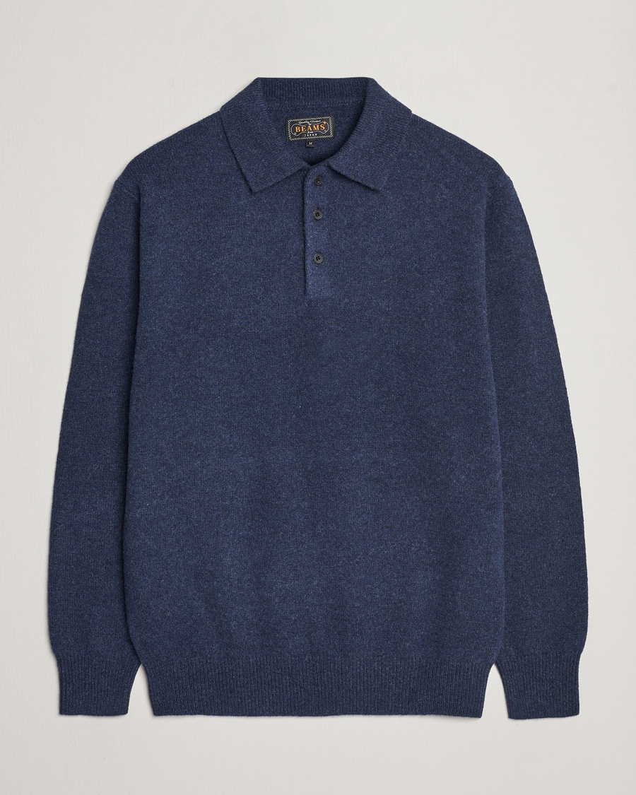 Herr | Tröjor | BEAMS PLUS | Long Sleeve Knitted Polo Navy
