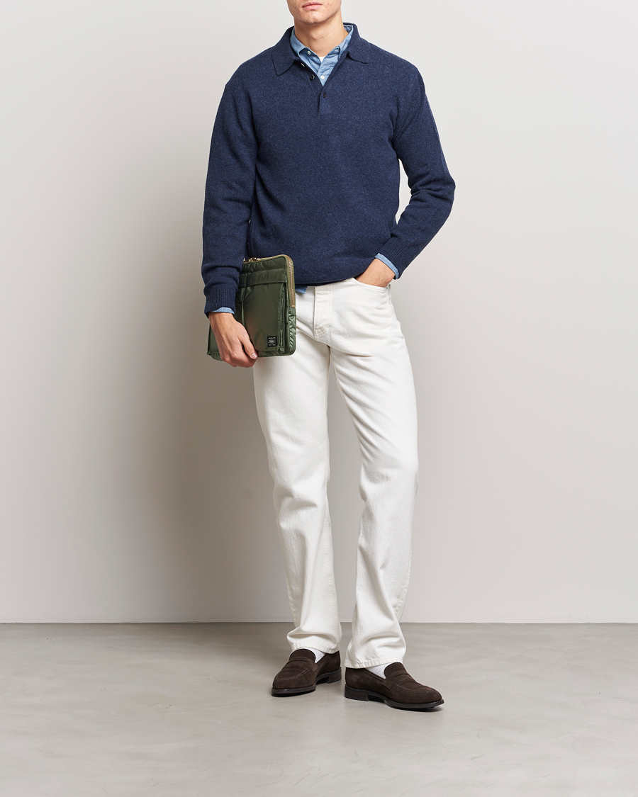 Herr | Tröjor | BEAMS PLUS | Long Sleeve Knitted Polo Navy