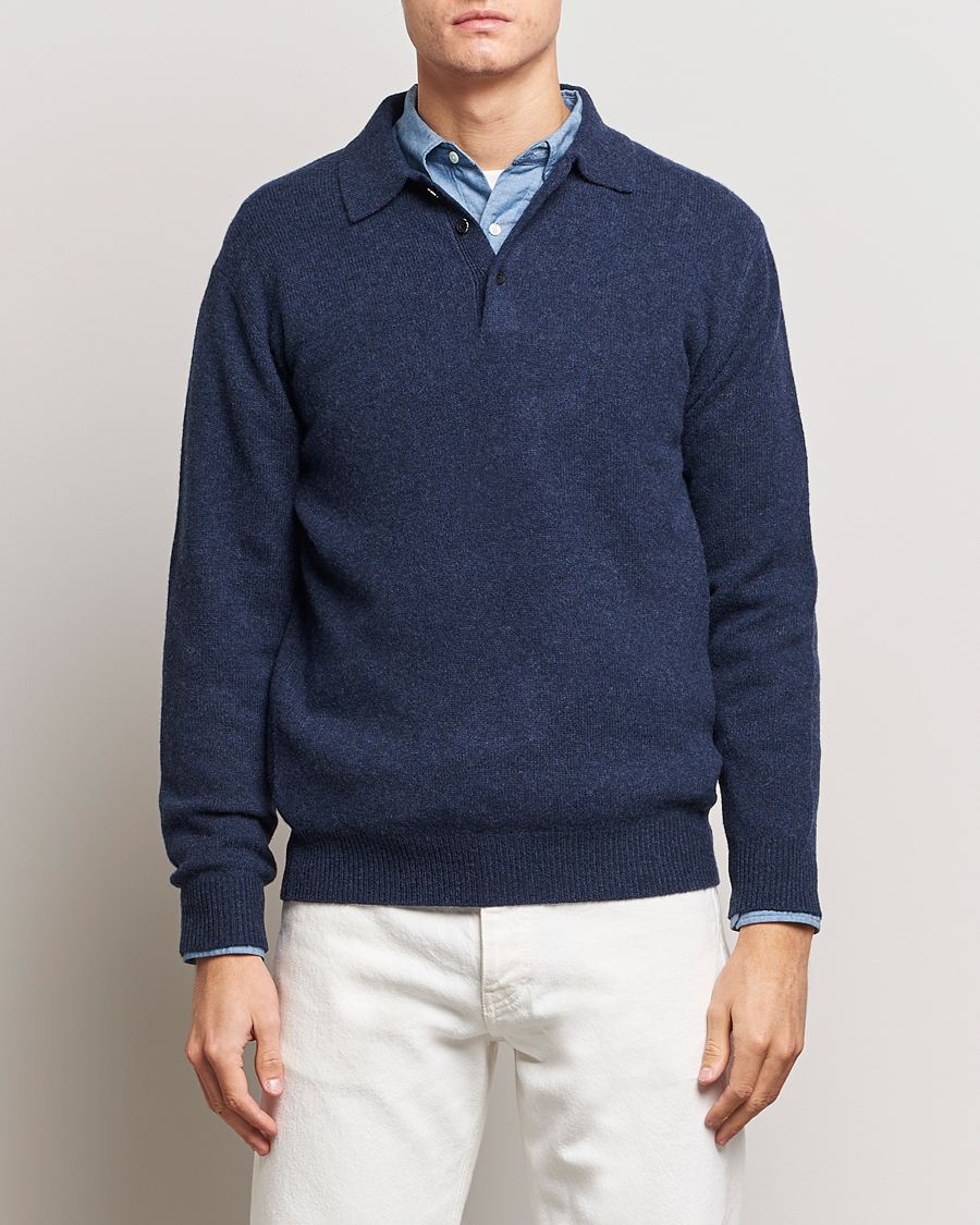 Herr | Tröjor | BEAMS PLUS | Long Sleeve Knitted Polo Navy