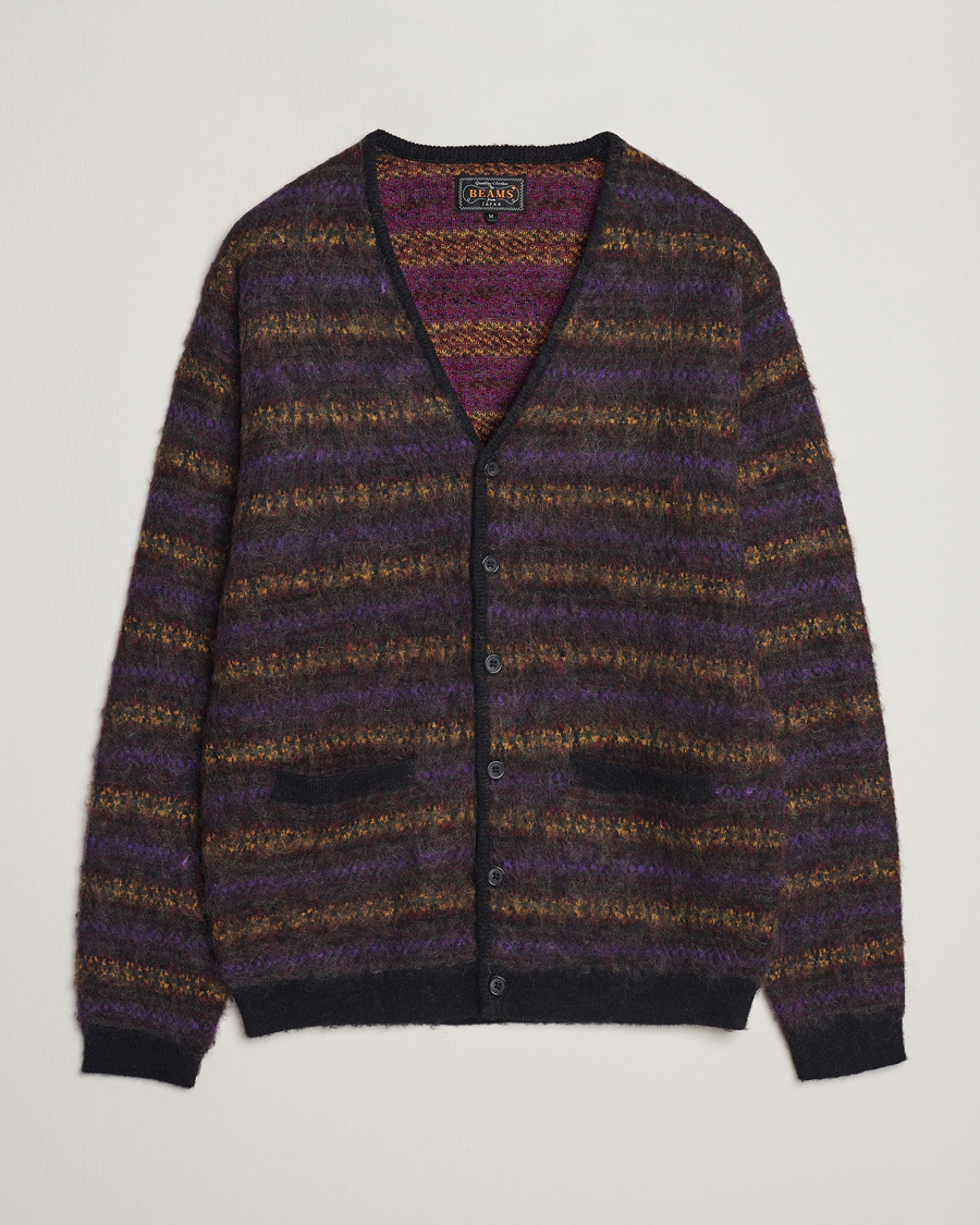 Herr | Tröjor | BEAMS PLUS | Fairisle Jacquard Cardigan Grey