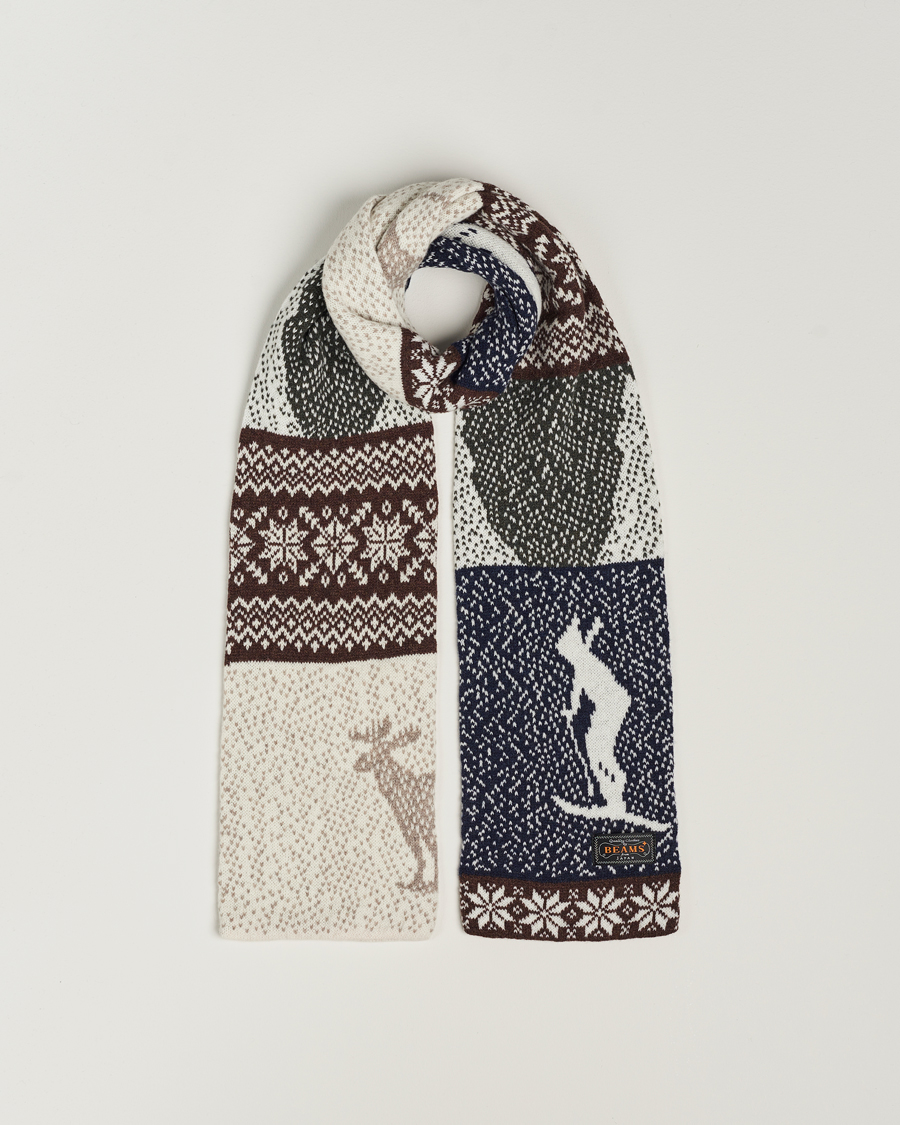 Herr | BEAMS PLUS Nordic Jacquard Muffler Scarf Natural | BEAMS PLUS | Nordic Jacquard Muffler Scarf Natural