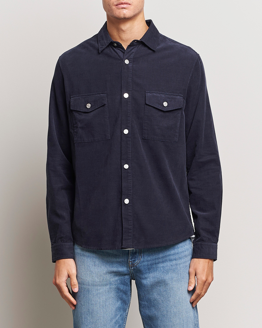 Herr | Manchesterskjortor | FRAME | Douple Pocket Micro Cord Shirt Midnight Blue